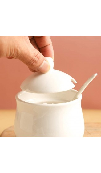 YOLIFE Weiße Simplicity Zuckerdosen aus Keramik Porzellan-Gewürztopf mit Deckel und Löffel - B089Q7HB8BB