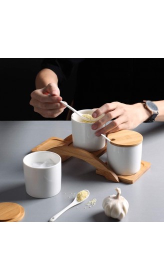 Zhuhaixmy Keramik Gewürzdosen Zuckerdose Keramik Zucker Schüssel mit Löffel und Bambus Deckel für Tee Zucker Salz Gewürze Bei Zuhause und Küche - B08B154SL5V