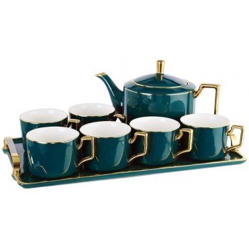 FWEOOFN Kaffee-Tee-Set aus Keramik nordische Zeichnung Gold Grün Kaffeekanne Tasse Milchkännchen Zuckerdose Tablett-Set Zuhause Nachmittagstee-Set - B09TPHZPM9H