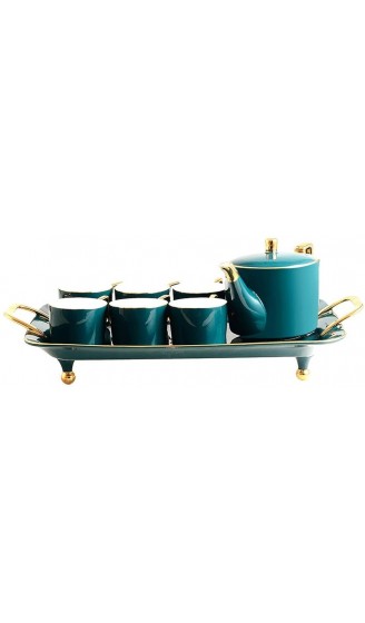 ytwdqwqc Kaffee-Tee-Set aus Keramik nordische Zeichnung Gold Grün Kaffeekanne Tasse Milchkännchen Zuckerdose Tablett-Set Zuhause Nachmittagstee-Set - B09X534FXQ7
