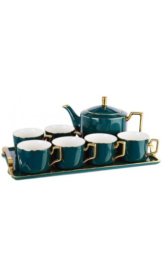ywewsq Kaffee-Tee-Set aus Keramik nordische Zeichnung Gold Grün Kaffeekanne Tasse Milchkännchen Zuckerdose Tablett-Set Zuhause Nachmittagstee-Set - B09Y8N8XXVI
