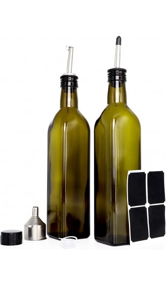 A|M|I|N|A Essig und Öl Spender Set Mykonos 2 x 500 ml Ölflasche grün mit Ausgießern Trichter Verschlußkappe und Labeln zur Beschriftung | Auslaufsicher und Tropffrei - B08WWNM5CXR