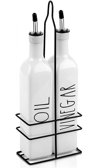 Brighter Barns Öl- und Essigspender-Set mit weißer Olivenölspender-Flasche mit Behälterhalter und Edelstahl-Ausguss niedliche moderne Vintage-Glasmenage für Küche 500 ml - B093F4SLQPA