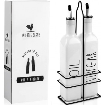 Brighter Barns Öl- und Essigspender-Set mit weißer Olivenölspender-Flasche mit Behälterhalter und Edelstahl-Ausguss niedliche moderne Vintage-Glasmenage für Küche 500 ml - B093F4SLQPA