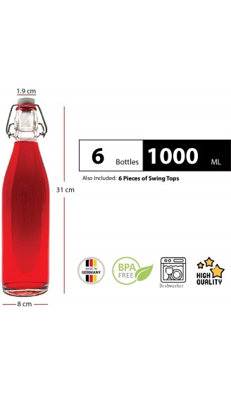 Bügelflasche Bügelverschlussflasche leere Glasflasche mit Bügelverschluss Weinflasche Schnapsflasche Essig Öl Glasflaschen von slkfactory- 6 x 1000ml durchsichtig - B01MPZQ1SYK