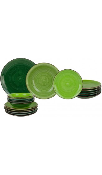 DRULINE 6er Green Baita Frühstücks- Dessert- Gebäckteller grüner Landhausstil I Ø 19,5 cm I Kuchenteller I Rustikale Optik I Steingut - B01MXPTUWY4