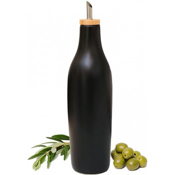 Grace Homewares Olivenöl-Spenderflasche Steingut Keramik für Evoo oder Essig modernes Design großes Fassungsvermögen 479 ml Schwarz - B08D79CBD48