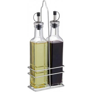 Relaxdays Essig und Öl Spender mit Ausgießer 2 in 1 für Küche Ölflaschen mit Ständer Glas 2 x 250 ml transparent - B086M3XQSQJ