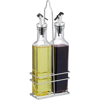 Relaxdays Essig- und Ölspender 300 ml Glasflaschen Ausgießer Menage Olivenöl Vinaigrette 2x Ölflasche transparent - B0949DH54ZC