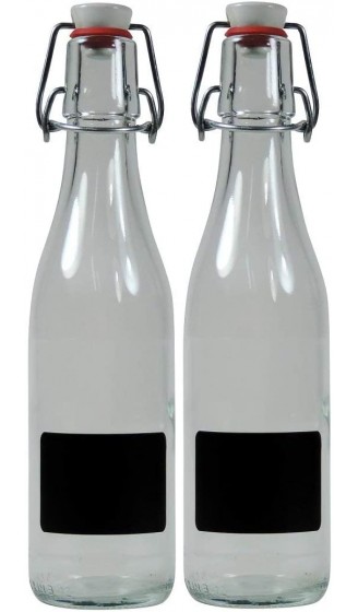 Viva Haushaltswaren 2 x kleine Glasflasche 330 ml leer mit Bügelverschluss aus Porzellan zum Befüllen als transparente Saftflasche und Ölflasche verwendbar inkl. 2 Beschriftungsetiketten - B06XCLZ4MFT