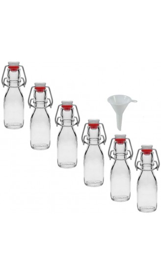 Viva Haushaltswaren 6 x kleine Glasflasche 100 ml mit Bügelverschluss aus Porzellan zum Befüllen als kleine Likörflasche & Saftflasche verwendbar inkl. Trichter Ø 5 cm - B00B70WLHWD