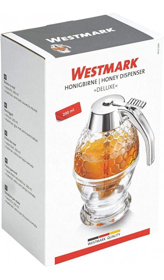 Westmark Honigbirne Honig-Dosierer mit Untersatz Fassungsvermögen: 200 ml Wabenmuster Glas Kunststoff Deluxe Transparent Silber 65132260 - B00BU1EPIQL