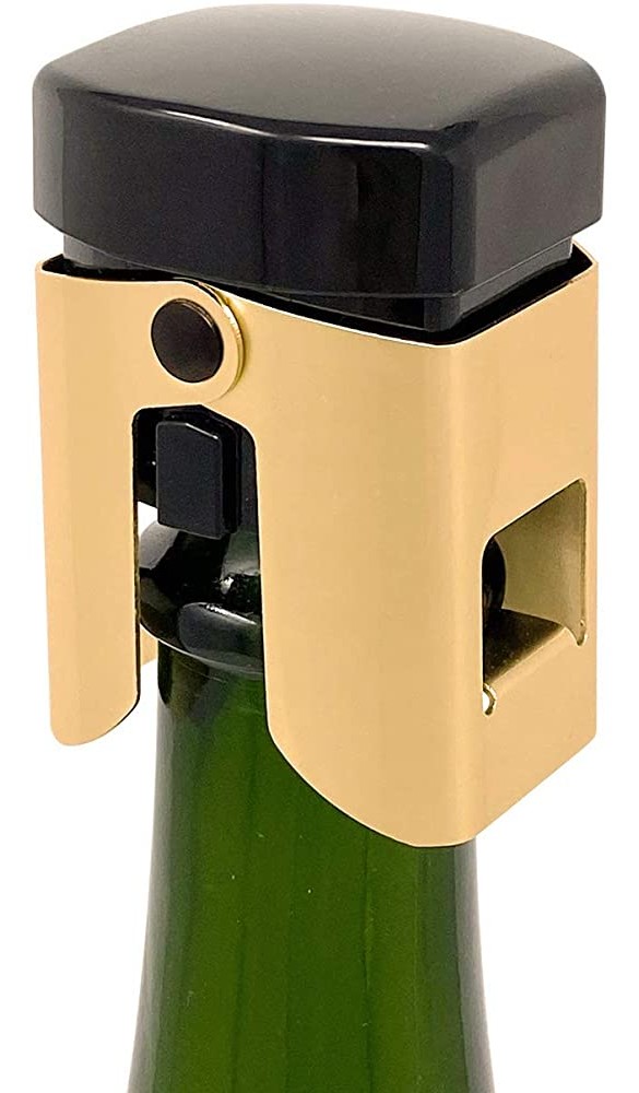 AMICA Stopper für Champagne Cava Prosecco Sekt keine Lecks keine Verschüttungen Gold Schwarz-Qubi 1 - B085NK5W6KN