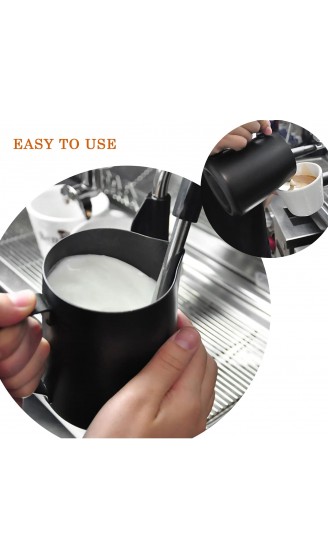 CACAKEE Milchkännchen Milchkanne Edelstahl Milch Aufschäumen Krug 350ml 12fl.oz Kaffee Milch Kännchen Milch Pitcher Milchaufschäumer für Espresso Cappuccino Mattschwarz - B09S3MZ55ZE