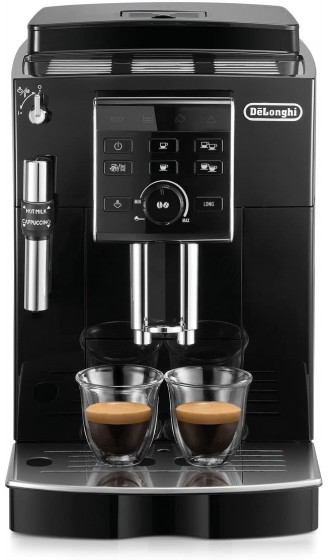De'Longhi ECAM 25.120.B Kaffeevollautomat mit Profi-Milchaufschäumdüse für Cappuccino 2-Tassen-Funktion Großer 1,8 Liter Wassertank schwarz & Milchkännchen DLSC060 350 ml Edelstahl - B09V4V7MT95