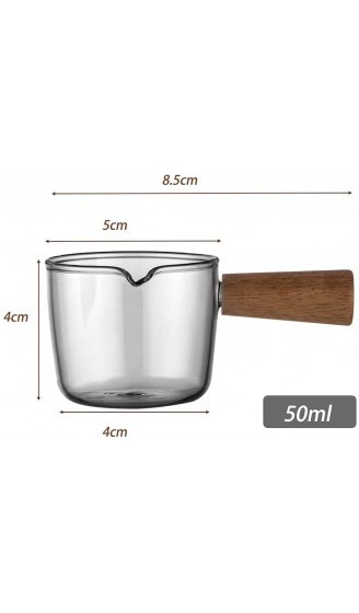Milchkännchen aus Glas für Espresso Borosilikatglas transparent 2 Stück 50 ml mit Holzgriffen hitzebeständig leicht zu reinigen für Expresso Messing Sauce - B09FHPPR61I