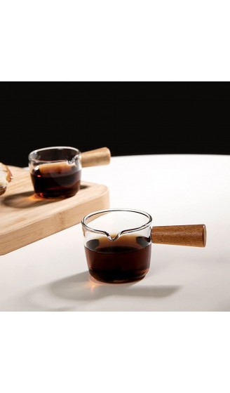 Milchkännchen aus Glas für Espresso Borosilikatglas transparent 2 Stück 50 ml mit Holzgriffen hitzebeständig leicht zu reinigen für Expresso Messing Sauce - B09FHPPR61I