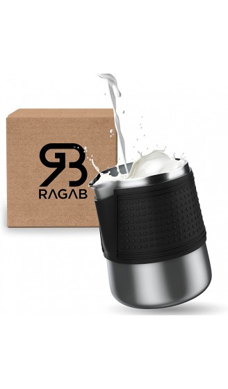 RaGaB Milchkännchen| Milchkanne aus rostfreiem Edelstahl | Kompakt ohne Griff | mit Silikon Cover für Schutz vor Verbrennung Schwarz 600 ml - B09G332HJ5I