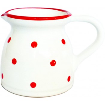UNGARNIKAT Keramik Milchkrug Milchkännchen weiß mit handbemalten roten Punkten - B01MDNZCISW
