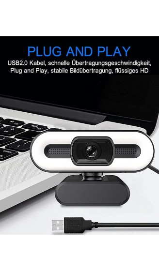 Webcam 2K mit Mikrofon Full HD 1080P Streaming Webcam mit Stativ USB Kamera Plug und Play Web Camera für PC Laptop Mac Skype Zoom YouTube Konferenzen VideoanrufWeiß Warmes Natürliches Licht - B091Z5RWDD1