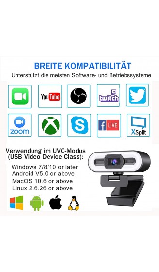 Webcam 2K mit Mikrofon Full HD 1080P Streaming Webcam mit Stativ USB Kamera Plug und Play Web Camera für PC Laptop Mac Skype Zoom YouTube Konferenzen VideoanrufWeiß Warmes Natürliches Licht - B091Z5RWDD1
