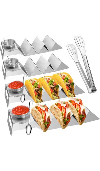 YOCOMEY Taco-Halter-Ständer hochwertiges Edelstahl-Taco-Tablett mit 4 Salatbechern Taco-Muschelregalplatte für 3 Tacos von Western Home GoodsBonus 4 Löffel 1 Servierzange - B09HK85JKR5