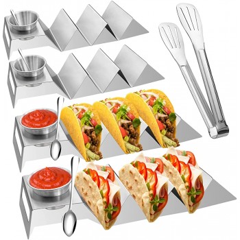 YOCOMEY Taco-Halter-Ständer hochwertiges Edelstahl-Taco-Tablett mit 4 Salatbechern Taco-Muschelregalplatte für 3 Tacos von Western Home GoodsBonus 4 Löffel 1 Servierzange - B09HK85JKR5