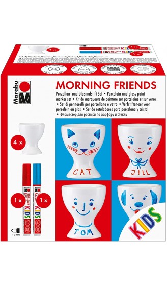 Marabu 0125000000099 Porcelain & Glas Painter Kids Set Morning Friends spülmaschinenfest nach Einbrennen Set mit 4 Eierbecher 2 Farben Porzellan- und Glasmalstift KiDS rot blau Spitze 1 3 mm - B01MYFP2TGY