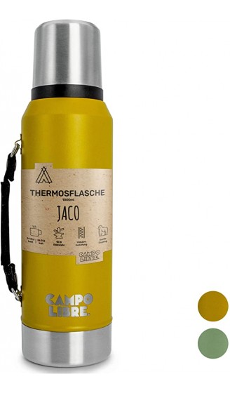 Campo Libre. Jaco I Thermosflasche Isolierkanne 1L I Thermoskanne mit Trinkbecher und Griff I Thermoflasche hält 24h heiß oder eiskalt und ist 100% auslaufsicher I Thermos in Ocker oder Moos - B07H1KNMRPJ