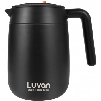 Luvan 1 Liter Vakuum isolierte Kaffeekanne mit rotem Verschluss Knopf Oben 12 + Stunden Wärme&Kälte-Rückhaltung für Kaffee Tee Getränke Schwarz - B08RJ7WCYVW