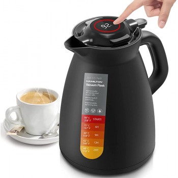 Thermoskanne 1.5L Kaffeekanne mit Temperaturanzeige Isolierkanne Edelstahl 304,Ideal als Vakuum Kaffeekanne oder als Teekanne für zu Hause oder im Büro - B09DKNKDCLS