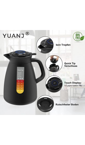 Yuanj Thermoskanne 1,5L Kaffeekanne mit Temperaturanzeige Isolierkanne Edelstahl 304 Quick Tip Verschluss 100% Dicht Vakuum Kaffeekanne Teekanne - B08VJD6BBVV