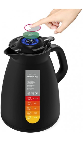 Yuanj Thermoskanne 1,5L Kaffeekanne mit Temperaturanzeige Isolierkanne Edelstahl 304 Quick Tip Verschluss 100% Dicht Vakuum Kaffeekanne Teekanne - B08VJD6BBVV