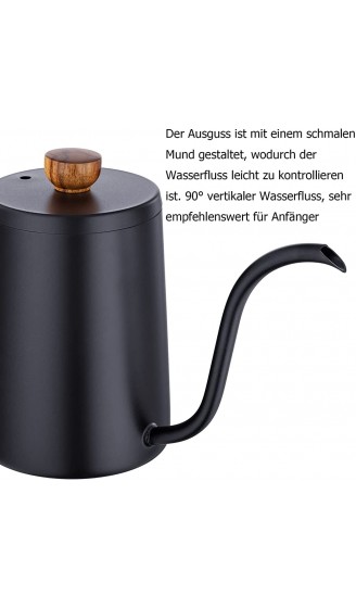 MERMOO YILAN Kaffeekanne 600ml Schwanenhals Kaffeekessel Tropfkaffeekanne Pour Over kaffeebereiter Teekessel Schwanenhalsausguss für 1 ~ 2 Tassen Handbrüh Schwarz - B09SWZ27VCJ