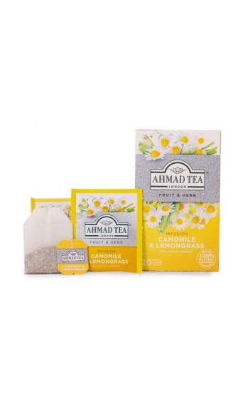 Ahmad Tea Camomile&Lemongrass Tee mit Kamille-Zitronen-Geschmack 20 Teebeutel mit Band Tagged jeder aromaversiegelt verpackt 30g Tee - B0051T3R14C
