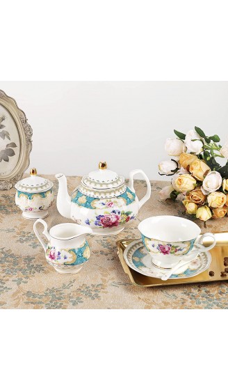 fanquare 21 Stück Blau Vintage Porzellan Tee Set Blumen Keramik Kaffeeservice Set Hochzeit Tee Service für Erwachsene - B09NSSN65BO