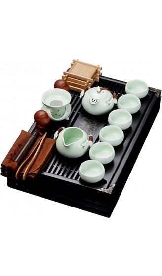 fanquare Chinesisches Keramik Kung Fu Tee Set mit Teetablett und Kleine Teewerkzeuge Porzellan Tee service Hellgrün - B086MM7WVSU