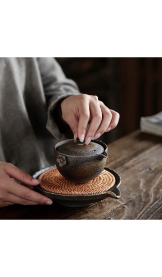 KANGDIA 15 cm Rattan-Matte kreative Keramik handgefertigtes Teeset Zubehör Teetablett Kung-Fu-Teeset - B09W9NZCFS6