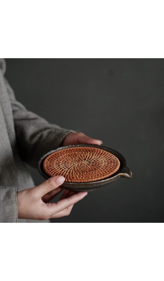KANGDIA 15 cm Rattan-Matte kreative Keramik handgefertigtes Teeset Zubehör Teetablett Kung-Fu-Teeset - B09W9NZCFS6