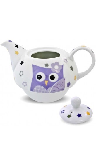 Porzellan Tee Set Tea for one Teeservice Teekanne Tasse Untersetzer Eule lila weiß - B00IGA25FEQ