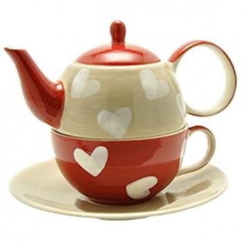 Tea for one Set "Corazon" Keramik 4 teilig Kanne: 0,4 l Tasse: 0,2 l - B00MX3M0TGW