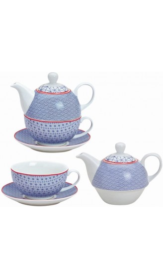 Tea for One Set retro Motiv blau; 3-teilig bestehend aus Tasse Kanne Untertasse; inkl. Kultaroma Premium Tee gratis - B00TGYG6ZEI