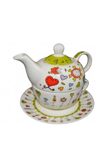 Tea for one Set Teekanne Porzellan mit Tasse und Untertasse in Geschenkbox - B01N6S0EX39