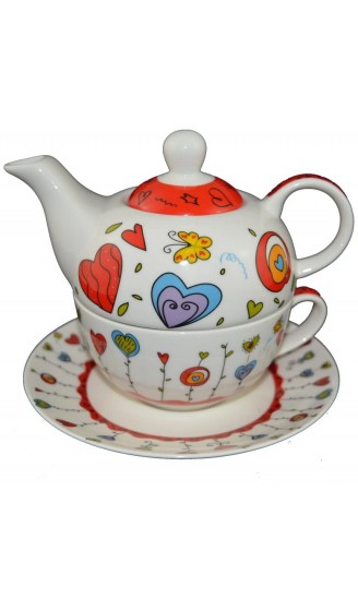 Tea for one Set Teekanne Porzellan mit Tasse und Untertasse in Geschenkbox - B01NBVT8F7U
