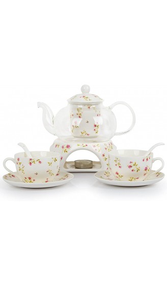ufengke 6-teiliges europäisches modernes Tee-Set beheizte Glas-Teekanne Knochenporzellan Teeservice für Geschenk und Haushalt Hochzeit - B01HRQ58UQX