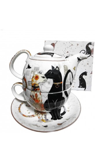 Atelier Harmony Teekanne mit Tasse Tea for One Happycat Kiss Porzellan Katzenset mit Geschenkbox NEU - B09L8C822JM