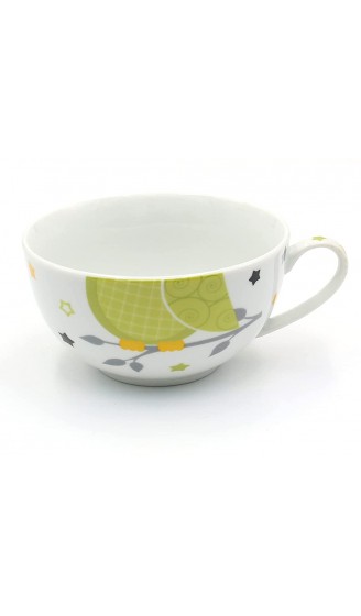 Dekohelden24 Porzellan Teekannen-Set Tea for one mit Eule in weiß grün 3-teilig L B H 16 x 14 x 10 cm Fassungsvermögen Kanne Tasse 400-200 ml - B095KQP6YQX