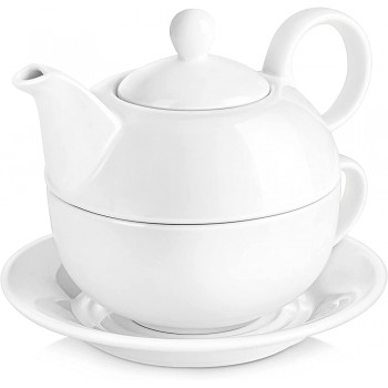 MALACASA Serie Sweet.Time Porzellan Teeservice Teeset 4 teilig Set Teekanne mit Tasse und Untersetzer Teekannen & Kaffekannen - B01LXKRFT5Q