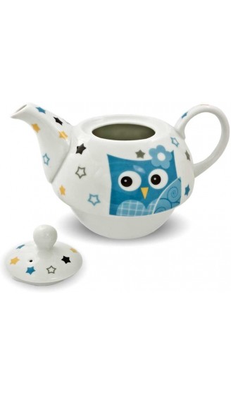 Porzellan Tee Set Tea for one Teeservice Eule blau weiß Teekanne Tasse Untersetzer - B00IG5GYF6H