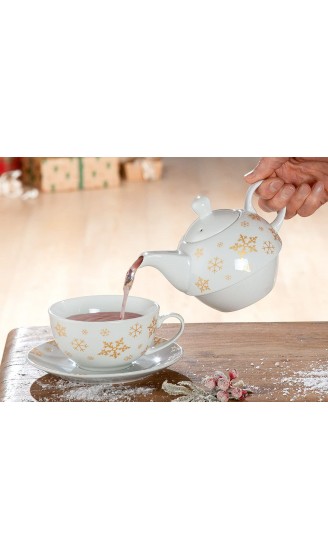 Tea for one " Goldkristalle" Kanne,Tasse und Untertasse in einem. Porzellan Weihnachten Advent Geschenk - B096N19GBVJ